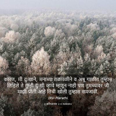 Picture 03 - 2 करिंथकरांस 2:4 MARIRV - कारण, मी दुःखाने, - Bible Verse Picture