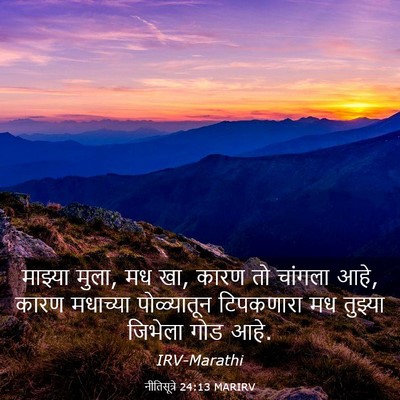 Picture 03 - नीतिसूत्रे 24:13 MARIRV - माझ्या मुला, मध खा, - Bible Verse Picture