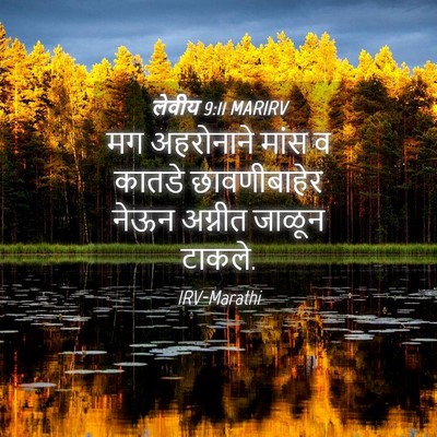 Picture 04 - लेवीय 9:11 MARIRV - मग अहरोनाने मांस व - Bible Verse Picture
