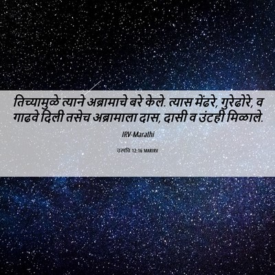 Picture 06 - उत्पत्ति 12:16 MARIRV - तिच्यामुळे त्याने - Bible Verse Picture